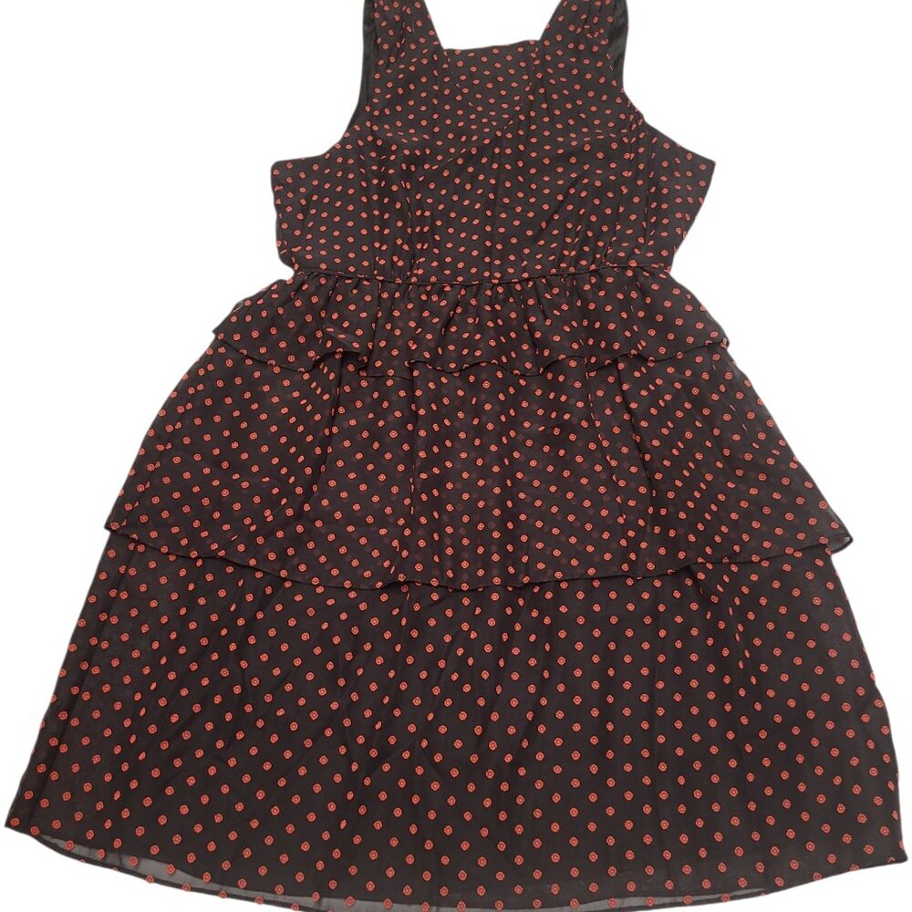 Trina Turk Navy Floral Dress Womens Medium Sleeveless Ruffle Skirt